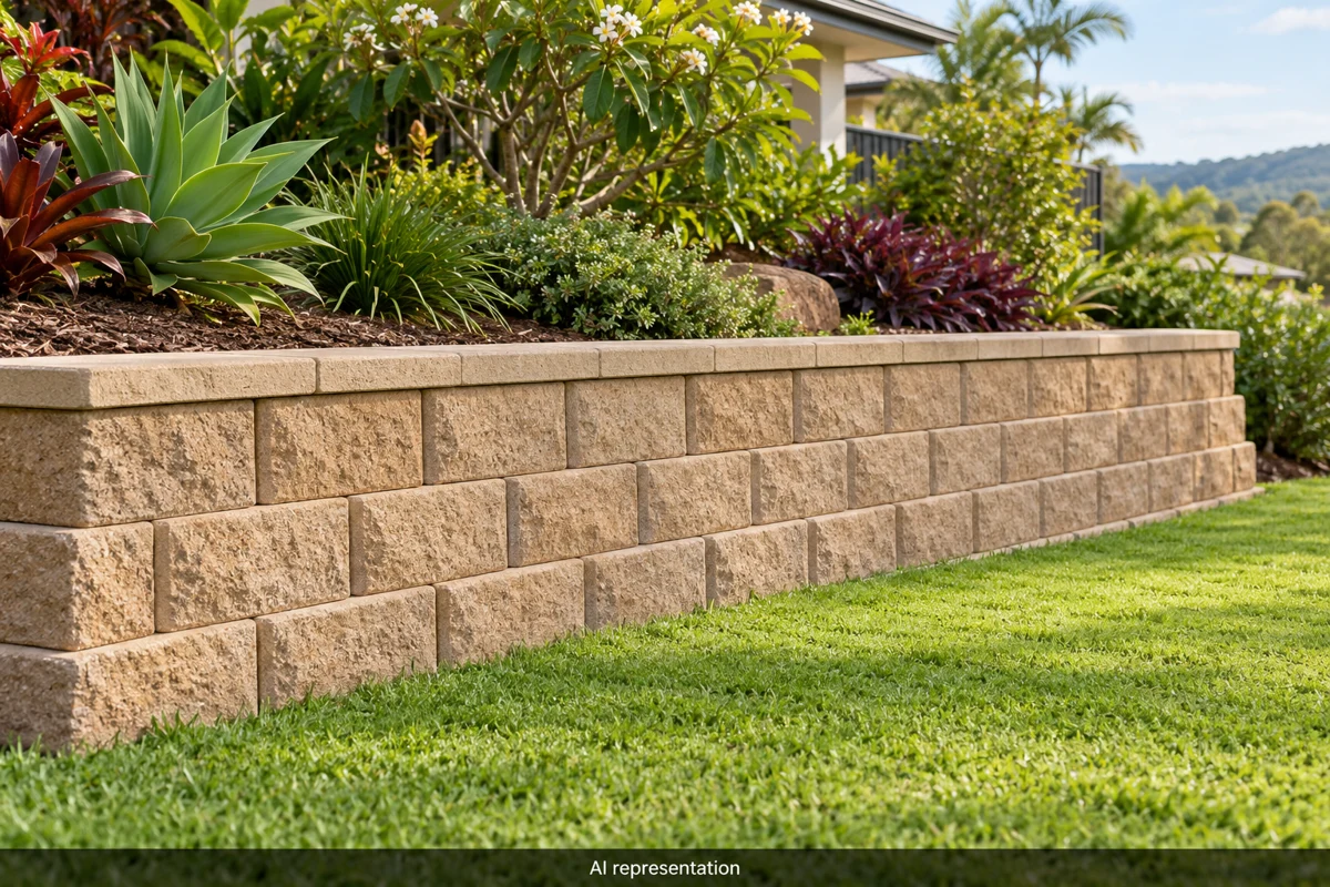 AI representation of interlocking concrete blocks in a garden