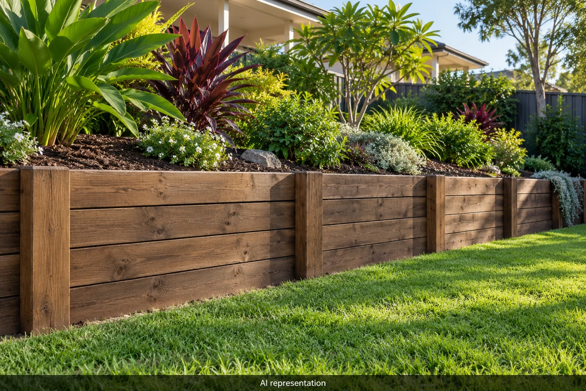AI representation of treated timber sleepers in a garden