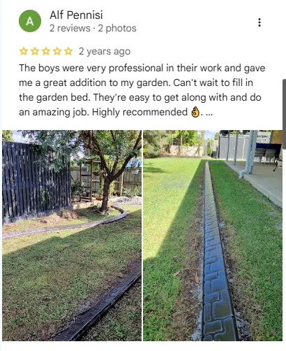 Original five-star Google review screenshot from Alf Pennisi with garden edging feedback