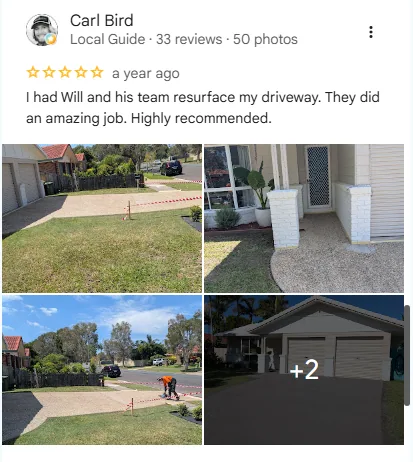 Original five-star Google review screenshot from Carl Bird with driveway resurfacing feedback