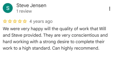 Original five-star Google review screenshot from Steve Jensen with workmanship feedback